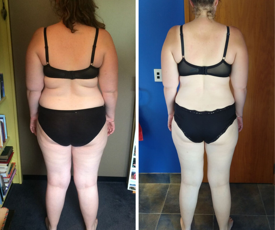 Ingrid before and after, 12.5 kg lost