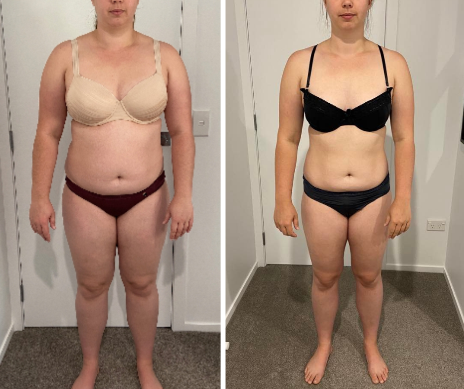 Samantha before and after, 10 kg lost
