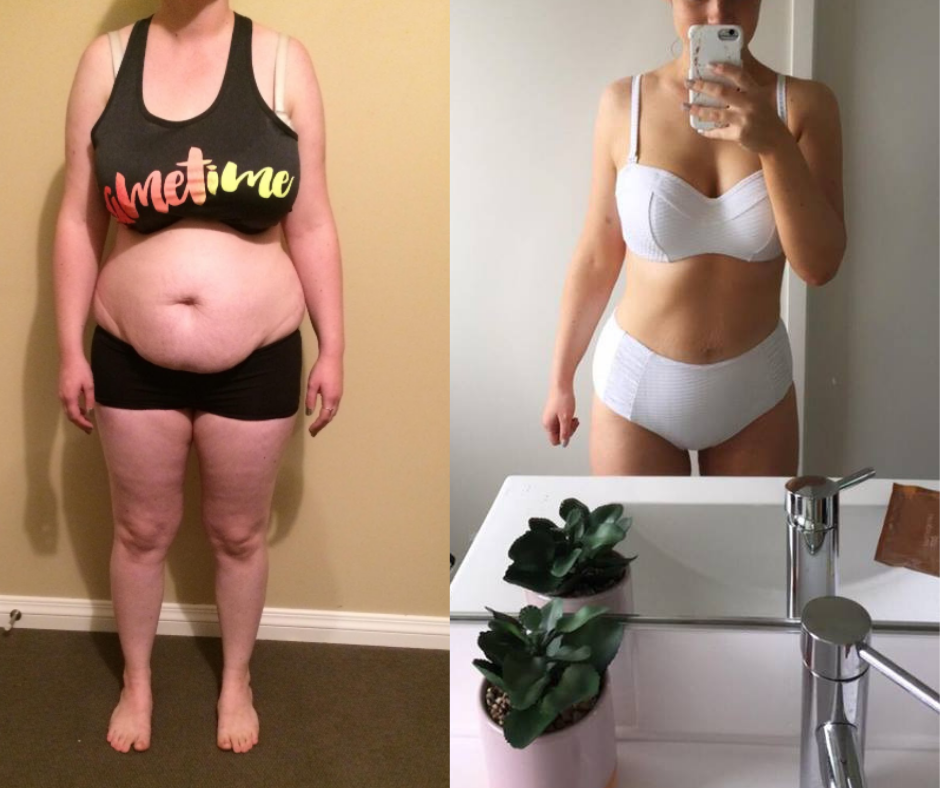 Sarah before and after, 12 kg lost
