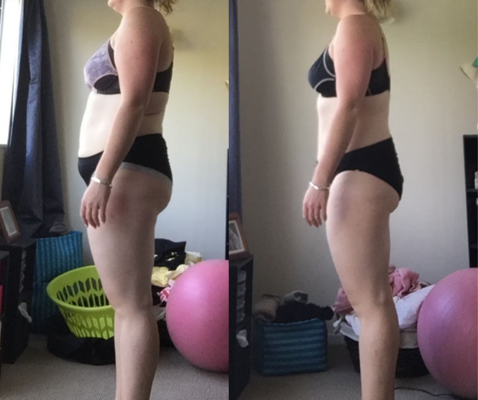 Roz before and after, 15 kg lost