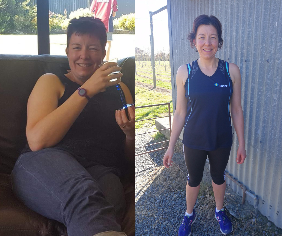 Cherie before and after, 14 kg lost